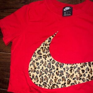 Nike Red Tee with Leopard Swoosh